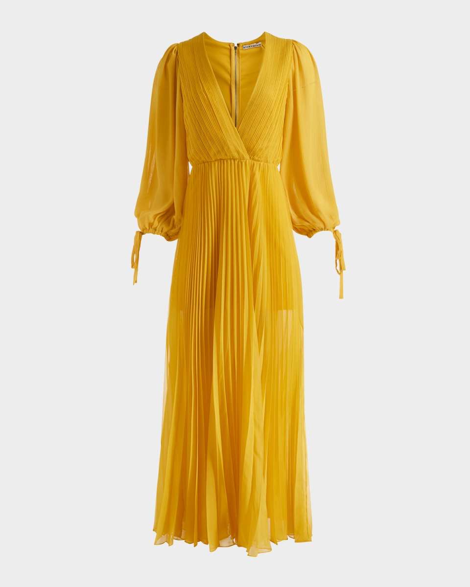 Nya Deep V Pleated Chiffon Maxi Dress